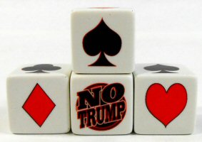 Trump Dice for trick-catching card game players