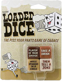 How to play Loaded Dice, the unofficial drinking game of couch potatoes everywhere! Most drinking games don't require anything but a few people and some alcoholic beverages to play. Loaded Dice isn't like most drinking games. You'll actually need to purchase this game to play. Or, if you consider yourself crafty and have entirely too much time on your hands (or are too stingy to spend the $5 on it), you can make one yourself by crafting the four unique dice necessary to play. Obviously, I recommend dropping that little bit of cash to enjoy the game in all its inebriating glory. But to each his own... The Loaded Dice Drinking Game This is a super simple game to play. All you'll need is a group of willing players, a stockpile of drinks – beer is always a great choice – and a set of Loaded Dice. You can snag these from any store that sells novelty games, or online from just about anywhere. Update Note: For some reason, these are really hard to find in Canada! If you can't find one for a reasonable price (under $15), there are similar games worth looking into on Amazon. Be careful not to order a set of trick “loaded dice” that are meant to roll 7's and 11's in craps! How to Play Loaded Dice This is a game for as many players as you have alcohol to intoxicate – no limits! Being able to sit everyone in a basic circle (or oval) helps too, so you can keep up with order of play. Decide who will roll first, and hand them the dice. This player will roll all four dice at the same time., You'll notice the dice come in four different colors – all different shades of brown. And each die has a set of incomplete instructions printed on it. After rolling the dice, you'll get your complete set of instructions by reading each one in order from darkest to lightest. I won't give away any more of the details than I have to, but the box alone gives you a good idea of how it works. The first dice tell you who will drink; the second die how much; the third die what top do while drinking it; the fourth die how to finish the play. For instance, the sample dice instructions state: Player of your choice... Take a drink... While spinning in a circle... Then tell a joke. That's pretty much it. Follow the instructions, drink if required, in the amount required, and have a good laugh while doing it. Cheers! Best Drinking Dice Game? I've tried a few dice games of this nature, and this one really is the best in my book. What sets Loaded Dice apart from all the other drinking dice games is the number of dice involved. With 4 dice (instead of the usual 1 or 2) to be rolled, the combination of plays far exceeds the variable results and ensuing hilarity of any other game I've seen. There are more than 1,250 different ways to combine the instructions on those four dice. Then again, with only six instructions per dice, you'll get used to them fast enough. So while I do think it beats games like Kegger and Drunk Dice, it's probably not going to be a game-night favorite forever. More Fun-Time Drinking Games