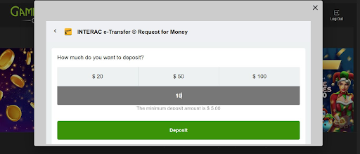 Select preset deposit values for Loonio